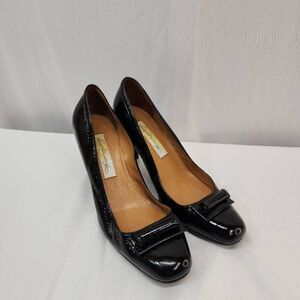 Diana Broussard Size EU 38 US 7.5 Black Patent Leather Heel Pumps Round Toe